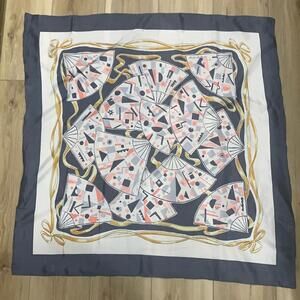 Karl Lagerfeld silk scarf fans gray ivory peach